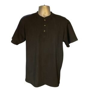 Vintage Anvil Black Short Sleeve Casual Cotton Henley Size L
